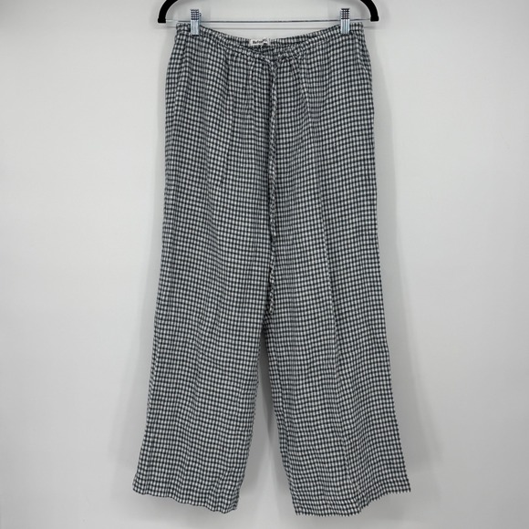 Reformation Pants - Reformation Olina Linen Pants Medium Blue White Gingham Wide Leg Drawstring